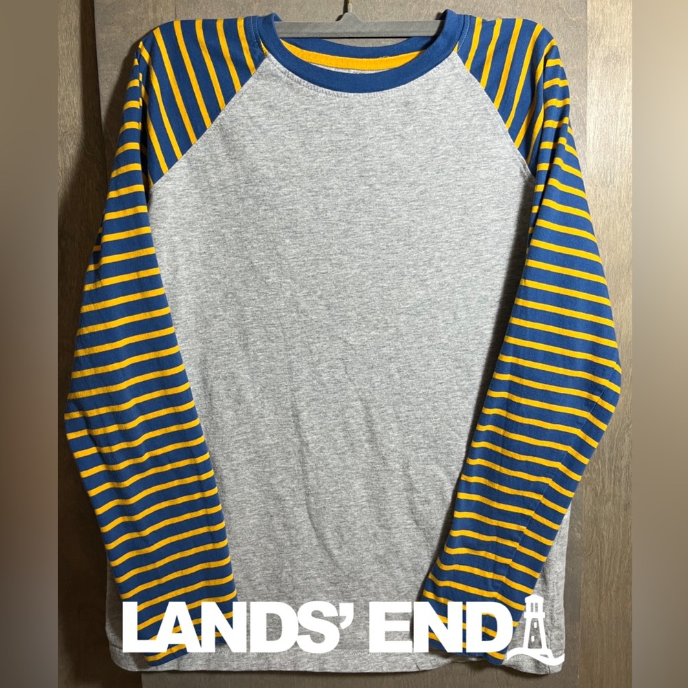 Land’s End Raglan Long Sleeve Baseball Raglan Sleeve Striped Grey T-shirt L